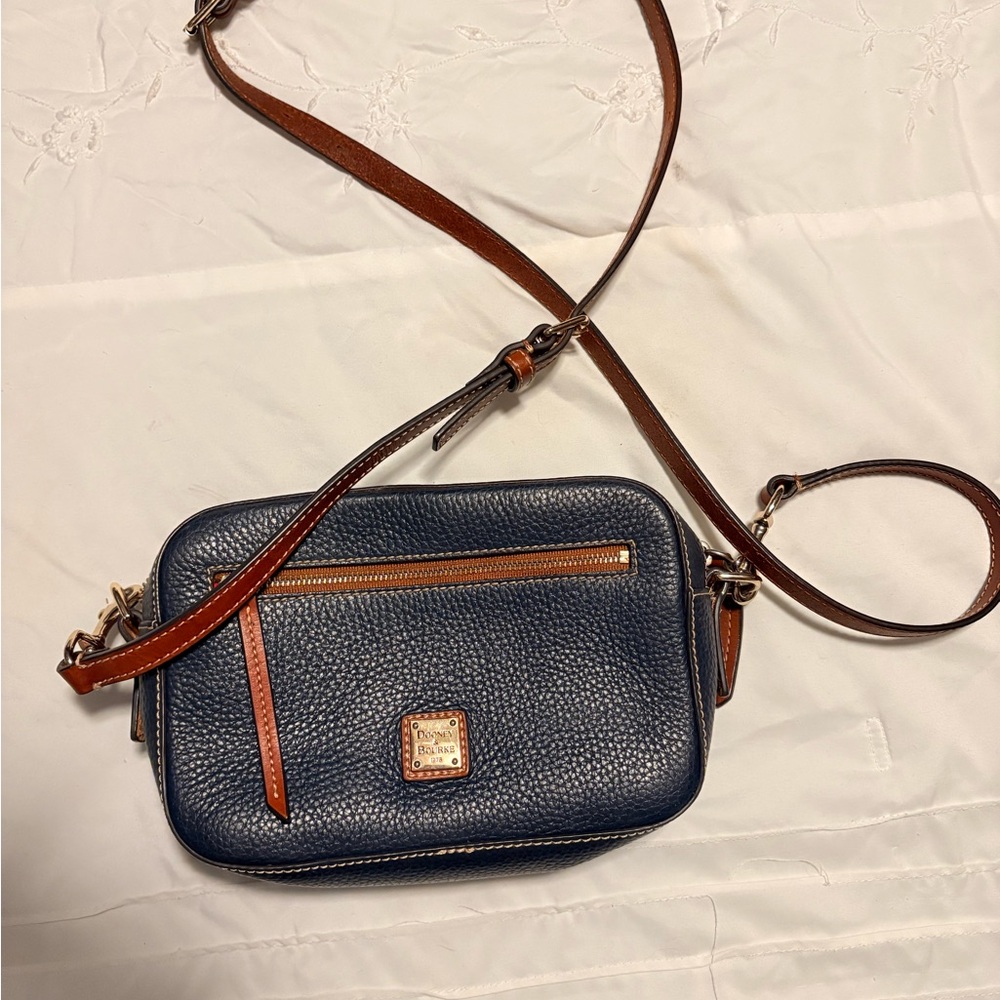 Dooney & Bourke Blue and Brown Crossbody Bag with Adjustable Strap
